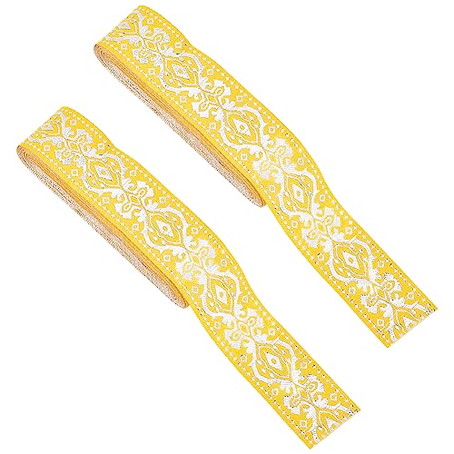 Vintage Jacquard-Borte Borte Dekoband 2 Rollen 14m Jacquardband Ethno flach (gelb) von ZHSH