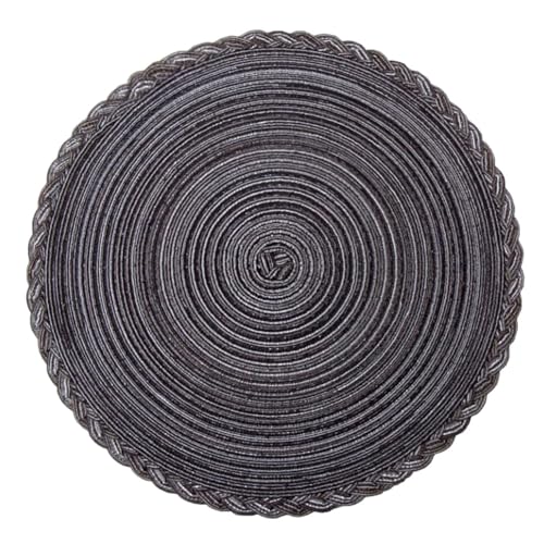 ZHSH Tischsets aus Stoff, runde Tischsets aus Baumwollgarn mit geflochtenem Rand, 38 cm, 6er-Set (schwarz) von ZHSH