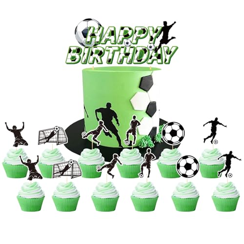 13 Stück Fussball Cupcake Topper ZHUGULIALI-Fußball Kuchen Toppers Fußball Cake Topper Fussball Muffin Deko Fussball Party Tortenaufleger Geburtstagsfeie Babyparty Fußball party von ZHUGULIALI