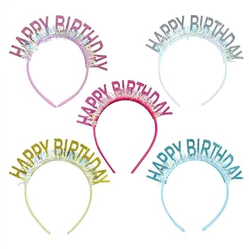 ZHUGULIALI 5 Stück Happy Birthday Mädchen Stirnband glitzernde Geburtstagskrone Geburtstags Tiara Set Geburtstags Stirnband Geburtstagsparty Zubehör Haarschmuck für Mädchen und Frauen von ZHUGULIALI