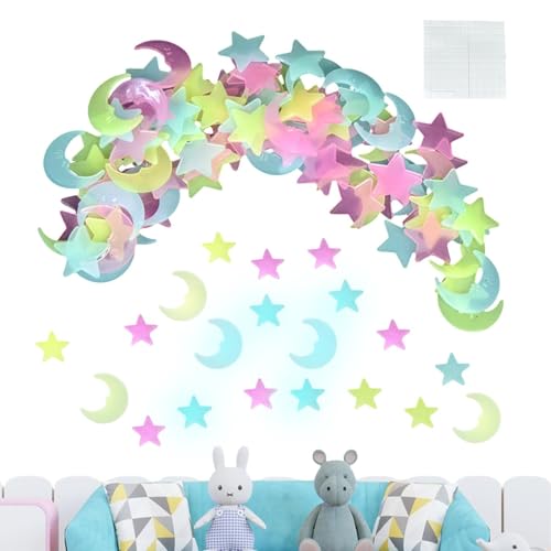 Im Dunkeln Leuchtende Sternaufkleber, 100X Leuchtende Sterne Wandsticker Leuchtende Aufkleber Sterne Und Mond Mond Und Sterne Wand Dekors Für Schlafzimmer, Wohnzimmer, Kinderzimmer von ZHUMCCY