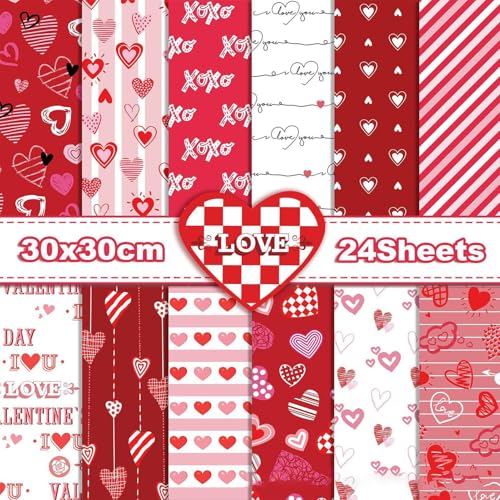 Valentinstag Musterpapier, 24 Stück Valentinstag Scrapbook Papier Doppelseitiges Herz Scrapbook Papier Dekoratives Scrapbook Papier Für Frauen Mädchen von ZHUMCCY