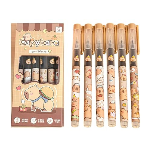 ZHUMCCY Capybara Stifte Set, 6 Stück Capybara Gel Stifte 0,5 Mm Schnell Trocknende Capybara Tintenstift Süße Cartoon Capybara Kugelschreiber Stifte Für Kinder von ZHUMCCY