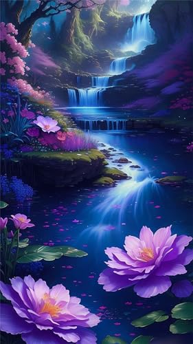 ZHUMUTO Diamond Painting Groß XXL Bilder Set Erwachsene,70x40 CM/27,5x15,7 Zoll Landschaft Blumen Wasserfall D,5D Diamant Painting Bilder Erwachsene mit Zubehör Für Wohnzimmer Dekoration von ZHUMUTO