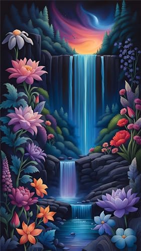 ZHUMUTO Diamond Painting Groß XXL Bilder Set Erwachsene,70x40 CM/27,5x15,7 Zoll Landschaft Blumen Wasserfall E,5D Diamant Painting Bilder Erwachsene mit Zubehör Stift Für Wohnzimmer Dekoration von ZHUMUTO