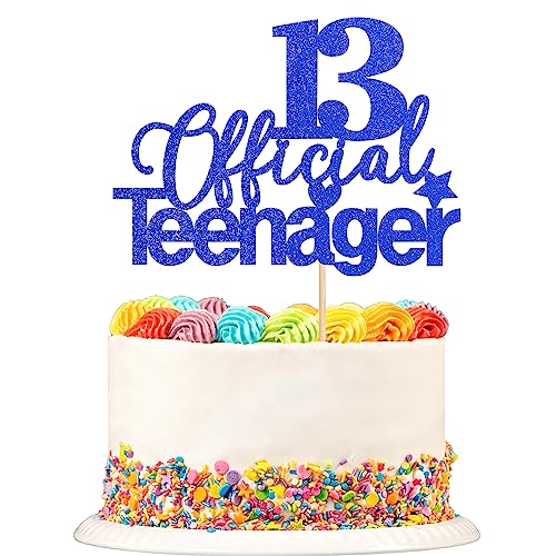 1 Stück 13 offizielle Teenager Kuchen Topper Glitzer 13. Geburtstag Kuchen Pick Dekorationen für Teen 13. Geburtstag Party Supplies Deep Blue von ZHUOWEISM