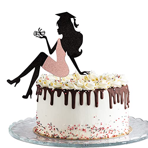 1 x High Heel Girl Graduation Cake Topper mit Glitzer Grad Kappe Diplom 2023 Abschluss Kuchen Pick 2023 Senior Abschluss Kuchen Dekorationen für 2023 Mädchen Abschluss Thema Party Supplies Roségold von ZHUOWEISM