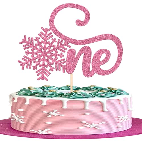 1 x rosa Schneeflocke 1. Geburtstag Kuchendekoration Winter Onederland 1. Geburtstag Mädchen Kuchen Pick Schneeflocke One Cake Dekorationen für Winter Onederland Baby Shower Mädchen erster Geburtstag von ZHUOWEISM