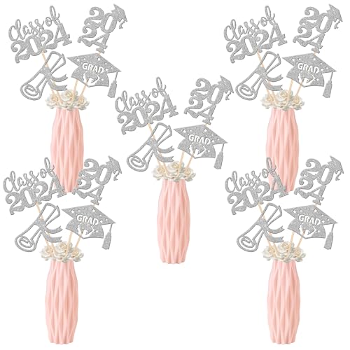 12 Stück Klasse 2024 Abschlussfeier Mittelstück Sticks 2024 Congrats Grad Kuchendekoration Abschlussfeier Kappe 2024 Tischblume Mittelstück Sticks für Abschlussfeier 2024 Thema Party Dekorationen von ZHUOWEISM