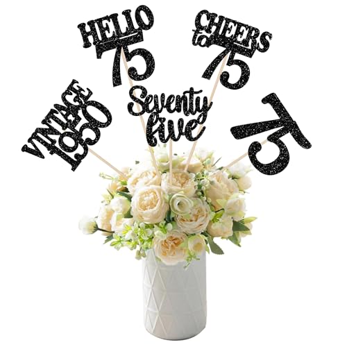 15 Stück Happy 75th Birthday Tafelaufsätze Hello 75 Vintage 1950 Tischblumen Tafelaufsätze Sticks Seventy Five Cheers to 75 Floral Decoration for 75th Birthday Party Centerpieces Supplies Black von ZHUOWEISM