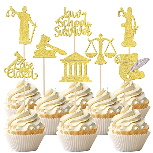 24 Stück Cupcake-Topper für Anwälte 2023 Abschluss-Thema Glitzer Law School Survivor Cupcake Picks Klasse 2023 Congrats Kuchendekorationen für 2023 Abschlussfeier Thema Party Supplies Gold von ZHUOWEISM