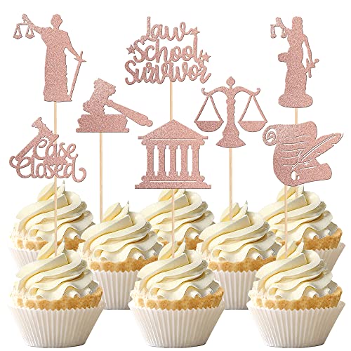 24 Stück Cupcake-Topper für Anwälte 2023 Abschluss-Thema Glitzer Law School Survivor Cupcake Picks Klasse 2023 Congrats Kuchendekorationen für 2023 Abschlussfeier Thema Party Supplies Roségold von ZHUOWEISM