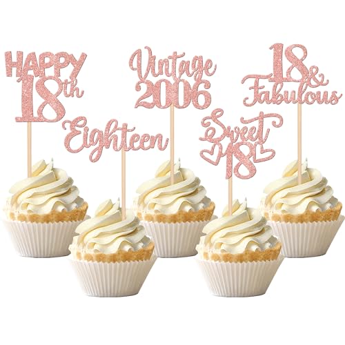 30 Stück Vintage 2005 Cupcake Toppers Glitter Eighteen 18 Fabulous Happy 18th Birthday Cupcake Picks Awesome Since 2005 Cake Decorations for 18th Birthday Anniversary Retirement Party Supplies Rose von ZHUOWEISM