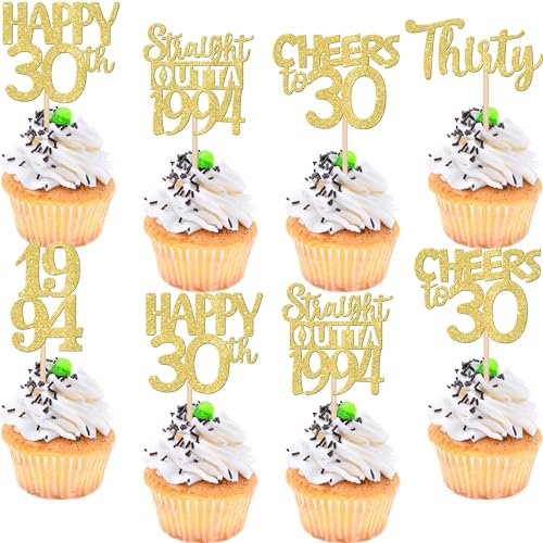 30 Stück gerade Outta 1993 Cupcake-Topper Gold Glitter Thirty Happy 30th Birthday Cupcake Picks Cheers to 30 Years Cake Decorations for 30th Birthday Anniversary Party Dekoration Supplies von ZHUOWEISM