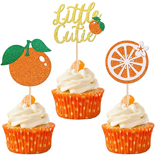 30 Stück kleine süße Cupcake-Topper Glitzer Obst Orange Cupcake Picks für Zitrus-Thema Babyparty Kinder Jungen Mädchen Geburtstag Party Kuchen Dekorationen Zubehör Gold von ZHUOWEISM