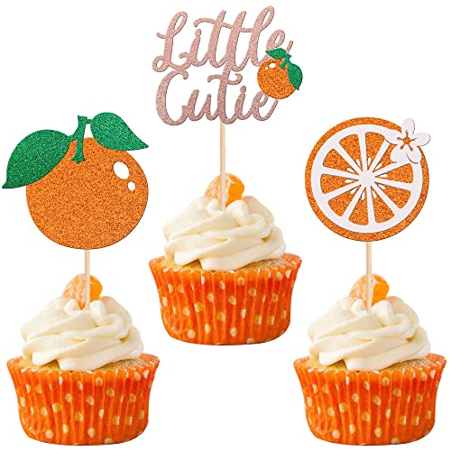 30 Stück kleine süße Cupcake-Topper Glitzer Obst Thema Orange Cupcake Picks Zitrus-Cupcake Dekoration für Babyparty Kinder Jungen Mädchen Geburtstag Party Kuchen Dekorationen Zubehör Roségold von ZHUOWEISM