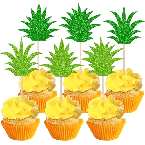 36 Stück Ananas-Cupcake-Topper, gemischt, grün, glitzernd, Donut, Ananasblätter, Cupcake-Picks, hawaiianische Luau-Kuchendekorationen für Ananas-Thema, Sommer, tropische Babyparty, Kindergeburtstagsparty-Zubehör von ZHUOWEISM