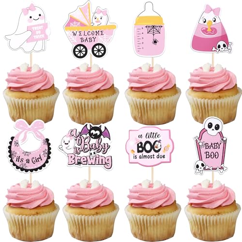 Cupcake-Topper für Babypartys, Halloween, Geist, Fledermaus, ein Baby brüht, Cupcake-Picks, Willkommens-Baby-Boo It's a Girl, Kuchendekorationen für Halloween, Motto-Babyparty, von ZHUOWEISM