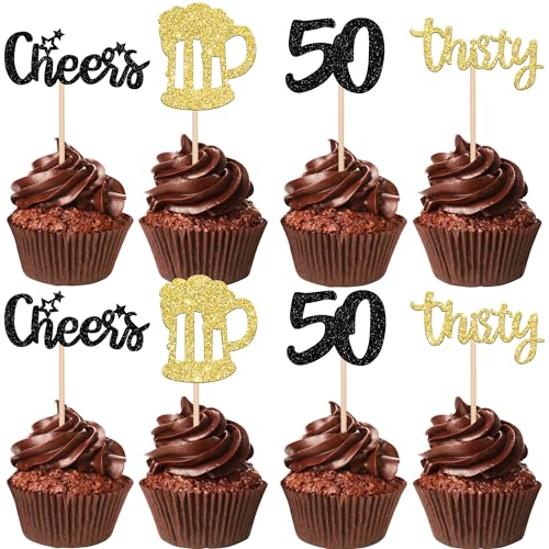 Cupcake-Topper mit Aufschrift "Cheers and Beers to 50 Years", glitzernd, 36 Stück von ZHUOWEISM