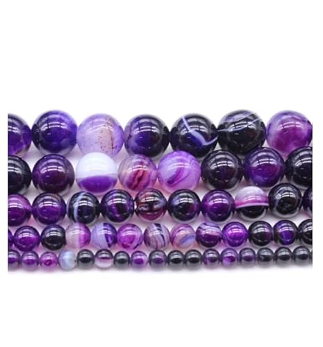 Naturstein-Perlen mit violetten Streifen, Achat, Onyx, rund, lose Perlen zur Herstellung von 4, 6, 8, 10, 12 mm, Abstandsperlen, DIY-Armband, Lila, ca. 12 mm, 30 Perlen von ZHUOYUANUPOMJ