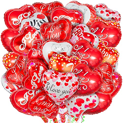 72 Stück Happy Valentines Day Luftballons, rote Herz-Folienballons, I Love You Mylar-Luftballons für besondere Nacht Valentinstag Party Dekorationen von ZHWKMYP