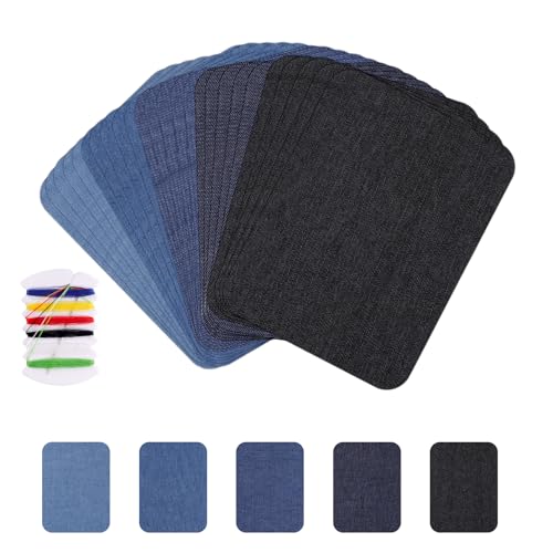 Denim-Reparaturflicken, 12,5 × 9,5 cm, zum Aufbügeln mit buntem Nähset, Flicken zum Aufbügeln, Jeans-Flicken für Jeans, zum Aufbügeln von Jeans, Kleidung, Reparatur, 25 Stück von ZHXGO