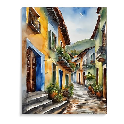 Malen Nach Zahlen Erwachsene Kinder Bild Italienische Landschaft Leuchtturm Boot Mit Rahmen 40X50CM Paint By Numbers Kits Acryl auf Leinwand Handbemaltes Ölgemälde-Set Landschaft,ML03 von ZHXXFD