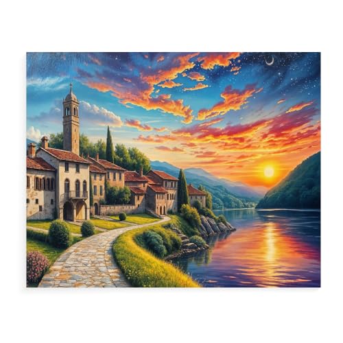 Malen Nach Zahlen Erwachsene Kinder Bild Italienische Landschaft Leuchtturm Boot Mit Rahmen 40X50CM Paint By Numbers Kits Acryl auf Leinwand Handbemaltes Ölgemälde-Set Landschaft,ML112 von ZHXXFD