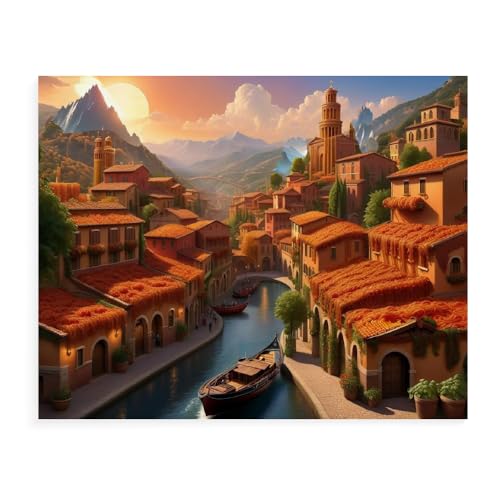 Malen Nach Zahlen Erwachsene Kinder Bild Italienische Landschaft Leuchtturm Boot Mit Rahmen 40X50CM Paint By Numbers Kits Acryl auf Leinwand Handbemaltes Ölgemälde-Set Landschaft,ML116 von ZHXXFD