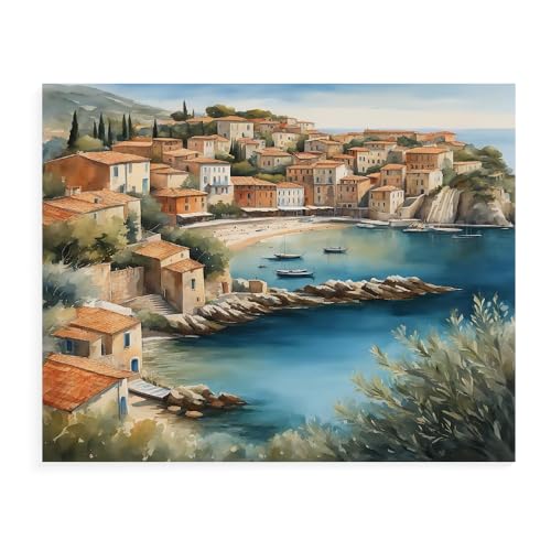 Malen Nach Zahlen Erwachsene Kinder Bild Italienische Landschaft Leuchtturm Boot Mit Rahmen 40X50CM Paint By Numbers Kits Acryl auf Leinwand Handbemaltes Ölgemälde-Set Landschaft,ML19 von ZHXXFD