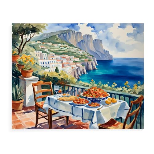 Malen Nach Zahlen Erwachsene Kinder Bild Italienische Landschaft Leuchtturm Boot Mit Rahmen 40X50CM Paint By Numbers Kits Acryl auf Leinwand Handbemaltes Ölgemälde-Set Landschaft,ML23 von ZHXXFD