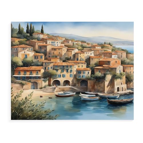 Malen Nach Zahlen Erwachsene Kinder Bild Italienische Landschaft Leuchtturm Boot Mit Rahmen 40X50CM Paint By Numbers Kits Acryl auf Leinwand Handbemaltes Ölgemälde-Set Landschaft,ML51 von ZHXXFD