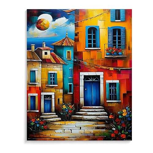 Malen Nach Zahlen Erwachsene Kinder Bild Italienische Landschaft Leuchtturm Boot Mit Rahmen 40X50CM Paint By Numbers Kits Acryl auf Leinwand Handbemaltes Ölgemälde-Set Landschaft,ML70 von ZHXXFD