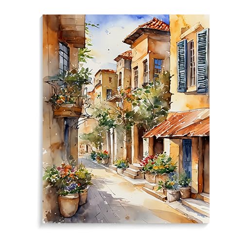 Malen Nach Zahlen Erwachsene Kinder Bild Italienische Landschaft Leuchtturm Boot Mit Rahmen 40X50CM Paint By Numbers Kits Acryl auf Leinwand Handbemaltes Ölgemälde-Set Landschaft,ML80 von ZHXXFD