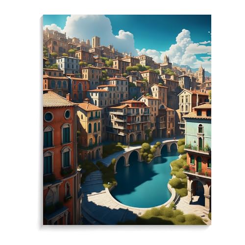 Malen Nach Zahlen Erwachsene Kinder Bild Italienische Landschaft Leuchtturm Boot Mit Rahmen 40X50CM Paint By Numbers Kits Acryl auf Leinwand Handbemaltes Ölgemälde-Set Landschaft,ML84 von ZHXXFD