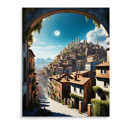 Malen Nach Zahlen Erwachsene Kinder Bild Italienische Landschaft Leuchtturm Boot Mit Rahmen 40X50CM Paint By Numbers Kits Acryl auf Leinwand Handbemaltes Ölgemälde-Set Landschaft,ML88 von ZHXXFD