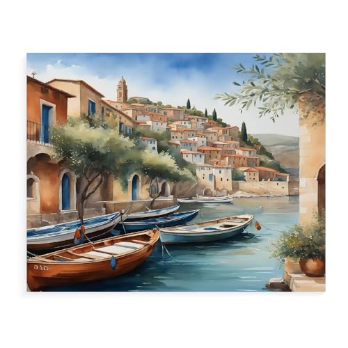 Malen Nach Zahlen Erwachsene Kinder Bild Italienische Landschaft Leuchtturm Boot Ohne Rahmen 40X50CM Paint By Numbers Kits Acryl auf Leinwand Handbemaltes Ölgemälde-Set Landschaft,ML20 von ZHXXFD