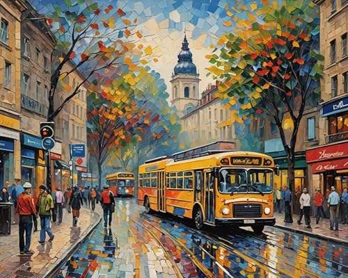 Malen Nach Zahlen Erwachsene Kinder Bild Vintage Bus Auto Mit Rahmen 40X50CM Handbemaltes Ölgemälde-Set Landschaft Mit Acrylfarben,A12 von ZHXXFD