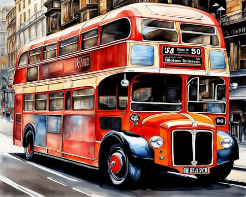 Malen Nach Zahlen Erwachsene Kinder Bild Vintage Bus Auto Mit Rahmen 40X50CM Handbemaltes Ölgemälde-Set Landschaft Mit Acrylfarben,A13 von ZHXXFD