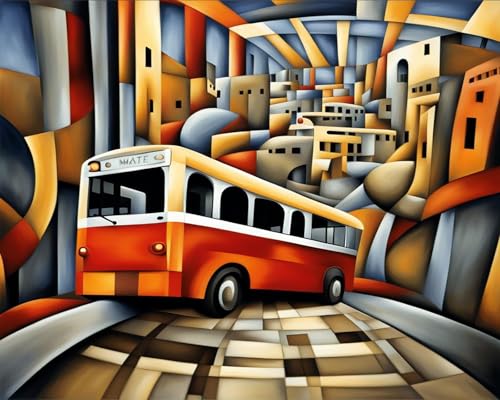 Malen Nach Zahlen Erwachsene Kinder Bild Vintage Bus Auto Mit Rahmen 40X50CM Handbemaltes Ölgemälde-Set Landschaft Mit Acrylfarben,A15 von ZHXXFD