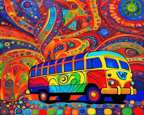 Malen Nach Zahlen Erwachsene Kinder Bild Vintage Bus Auto Mit Rahmen 40X50CM Handbemaltes Ölgemälde-Set Landschaft Mit Acrylfarben,A16 von ZHXXFD