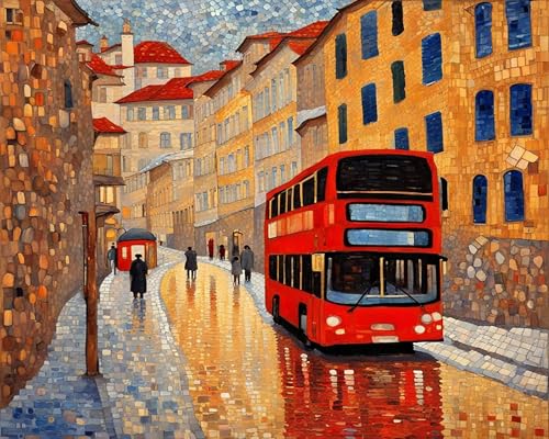 Malen Nach Zahlen Erwachsene Kinder Bild Vintage Bus Auto Mit Rahmen 40X50CM Handbemaltes Ölgemälde-Set Landschaft Mit Acrylfarben,A17 von ZHXXFD