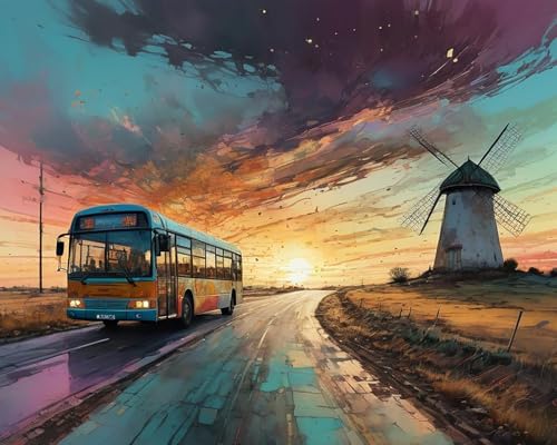 Malen Nach Zahlen Erwachsene Kinder Bild Vintage Bus Auto Mit Rahmen 40X50CM Handbemaltes Ölgemälde-Set Landschaft Mit Acrylfarben,A22 von ZHXXFD