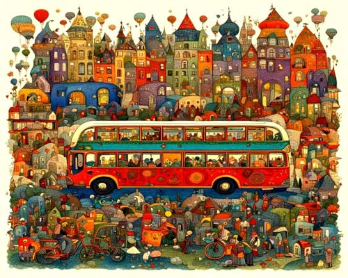 Malen Nach Zahlen Erwachsene Kinder Bild Vintage Bus Auto Mit Rahmen 40X50CM Handbemaltes Ölgemälde-Set Landschaft Mit Acrylfarben,A30 von ZHXXFD