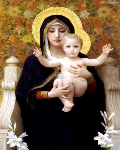 Malen Nach Zahlen Erwachsene Kinder Landschaft Berühmte Gemälde Ohne Rahmen 40X50CM The Madonna Of The Lilies - William Bouguereau,A19 von ZHXXFD