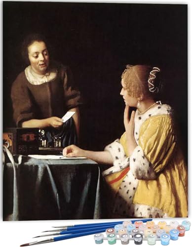 Malen Nach Zahlen Für Anfänger Erwachsene Set Mädchen Berühmte Gemälde Johannes Vermeer,Malen Nach Zahlen Auf Leinwand Für Kinder,Mit Rahmen 40X50Cm,A4 von ZHXXFD