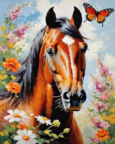 Malen Nach Zahlen Pferde Rennen Bild Für Erwachsene Kinder Mit Rahmen 40X50CM Malen Nach Zahlen Set Tiere Pferd im Galopp Landschaft Mit Acrylfarben,Paint By Numbers Adult Kit,A6 von ZHXXFD