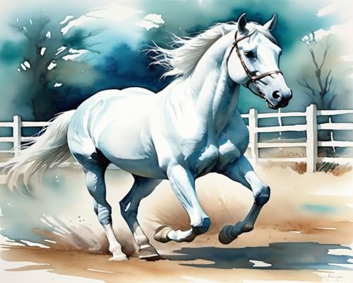 Malen Nach Zahlen Pferde Rennen Bild Für Erwachsene Kinder Ohne Rahmen 40X50CM Malen Nach Zahlen Set Tiere Pferd im Galopp Landschaft Mit Acrylfarben,Paint By Numbers Adult Kit,A28 von ZHXXFD