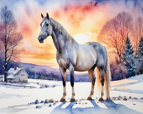 Malen Nach Zahlen Pferde Rennen Bild Für Erwachsene Kinder Ohne Rahmen 40X50CM Malen Nach Zahlen Set Tiere Pferd im Galopp Landschaft Mit Acrylfarben,Paint By Numbers Adult Kit,B4 von ZHXXFD