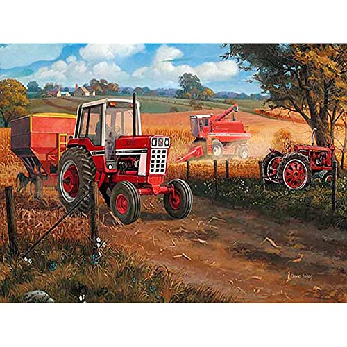 ZHXXFD Diamond Painting Bilder Set Full Groß Farm Roter Traktor 40X50 5D Diamond Painting Strass Runden Steine,Diamant Painting Set Erwachsene Kinder Diamant Malerei Kunst Kit von ZHXXFD